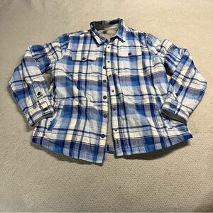 L.L. Bean Men’s Blue & White Plaid 100% Cotton Medium Sherpa Lined Shacket M EUC